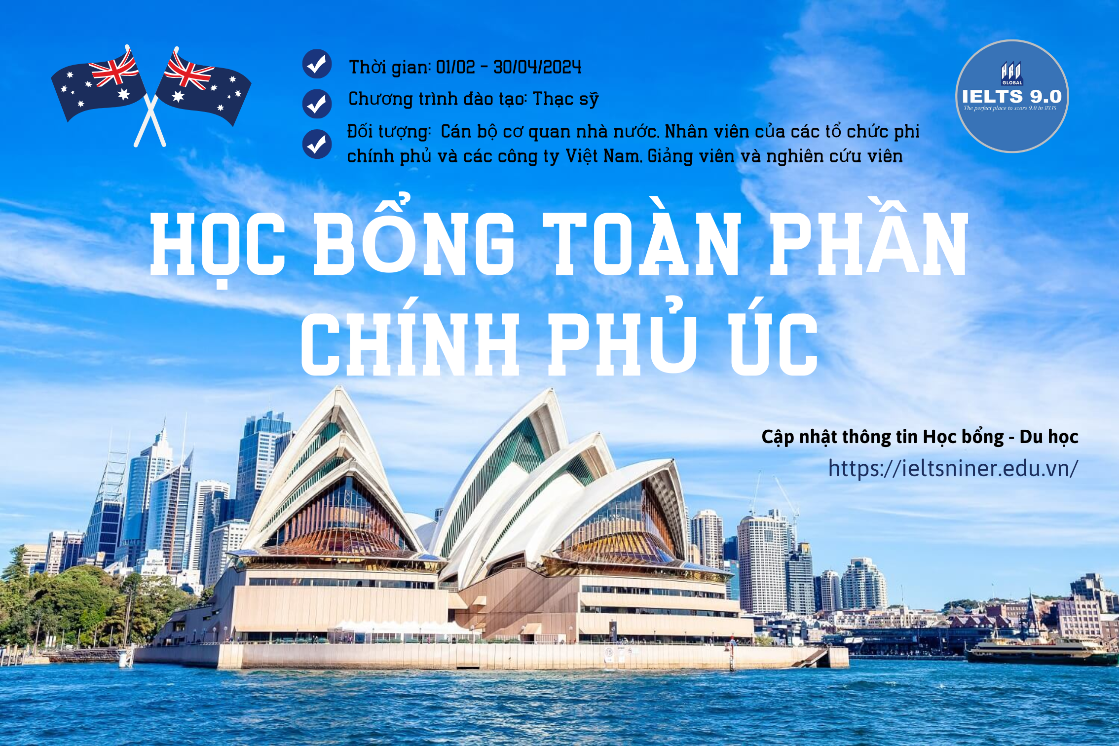 Học bổng toàn phần chính phủ Australia năm 2024